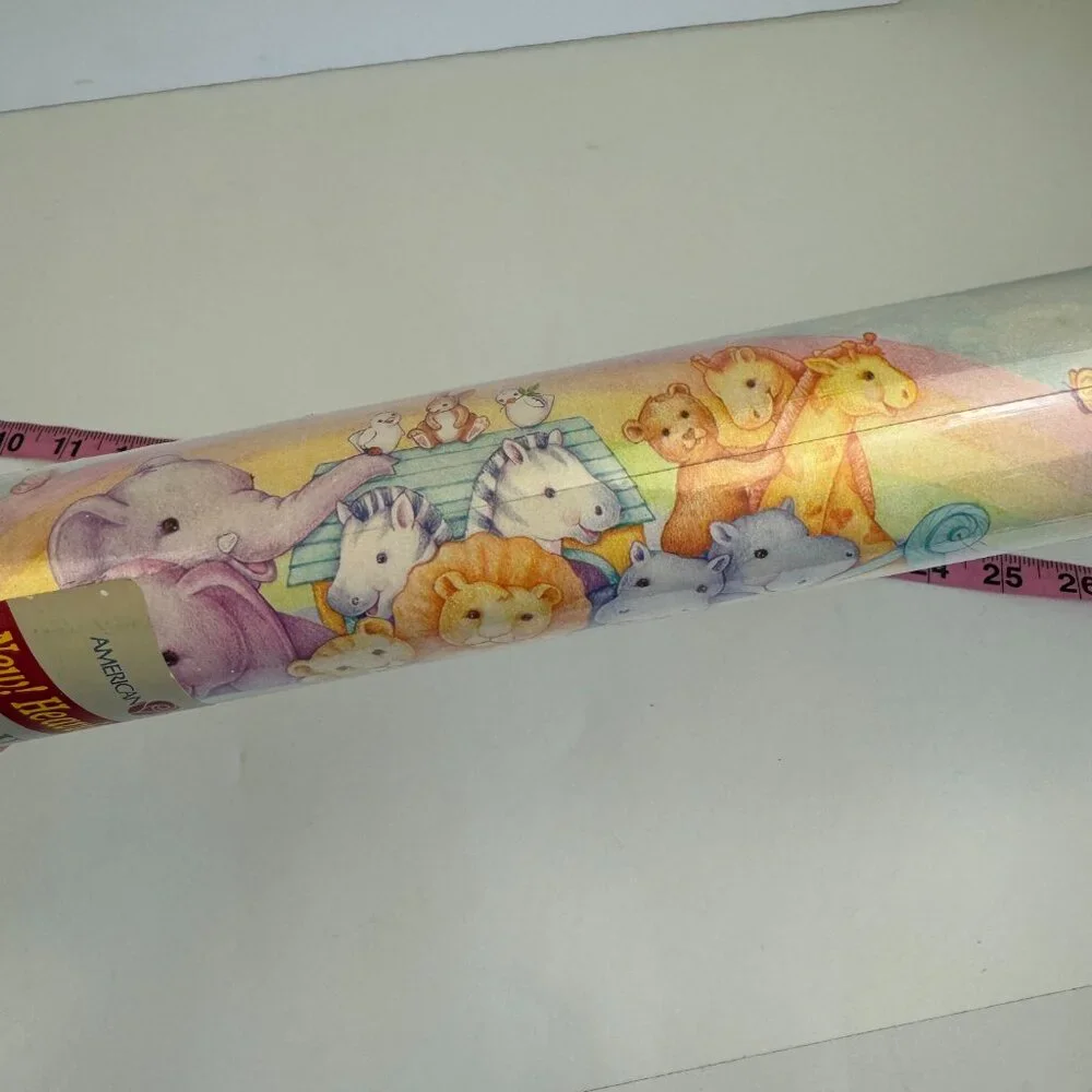Sealed Vtg American Greetings Noah's Ark Pastel‎ Baby Shower Wrapping Paper Tube
